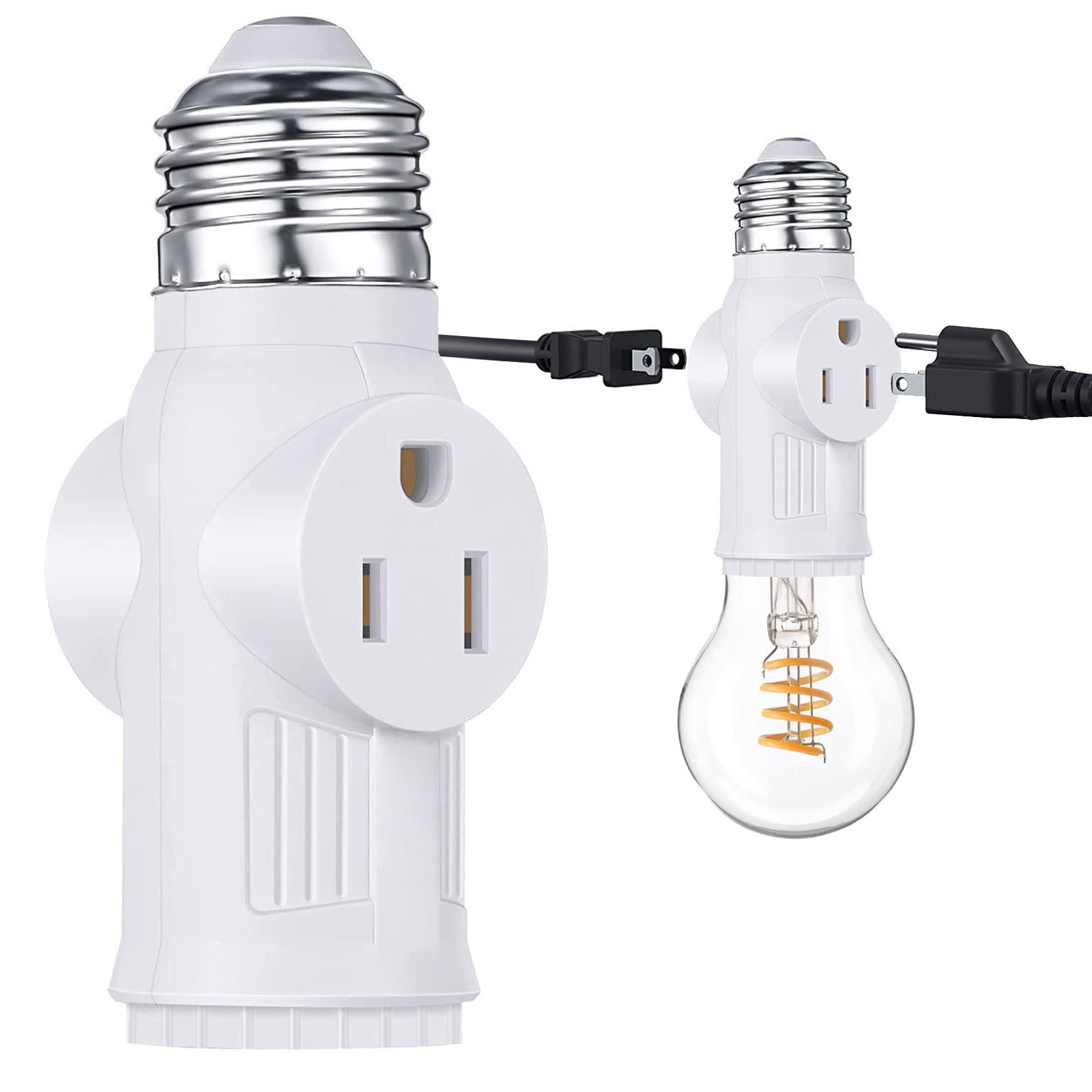 3 Prong Light Bulb Outlet Socket Plug Adapter, Polarized White Light Bulb Socket Converter, E26/E27 Lamp Bulbs to 2/3 Prong Plug Socket Splitter for