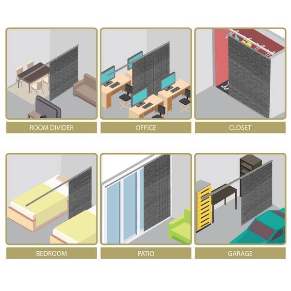 EMOH Granite Gray Adjustable Sliding Single Rail Track with 23.5 in. Slates, Extendable 98 in. to 130 in. W x 94 in. L