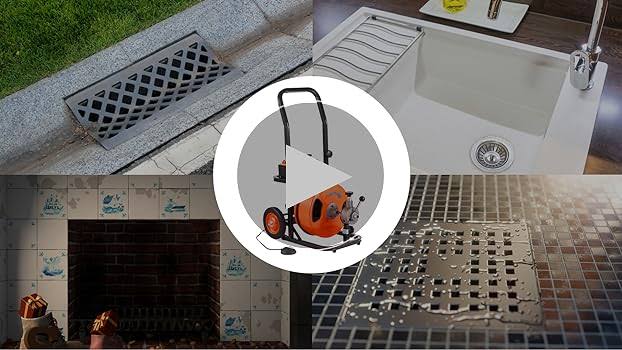 VEVOR Drain Cleaner Machine 100 ft x 1/2 inch, Sewer Auger Auto Feed with 4 Cutter & Air-Activated Foot Switch for 1