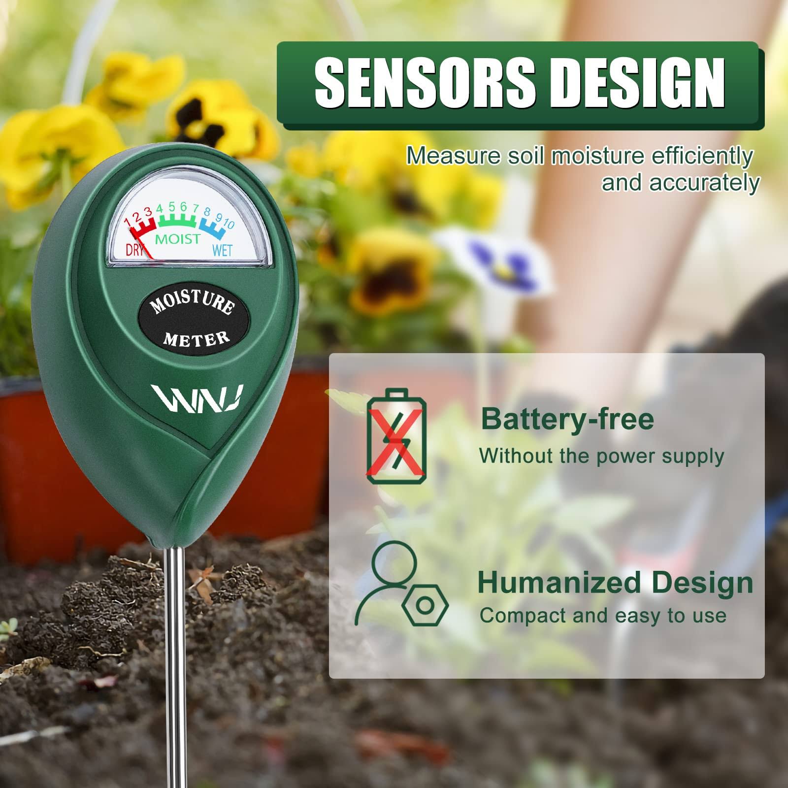 WNJ 2 Pack Soil Moisture Meter, Plant Water Monitor, Lawn Moisture Meter,Soil Hygrometer Sensor for Gardening, Farming, Indoor and Outdoor Plants