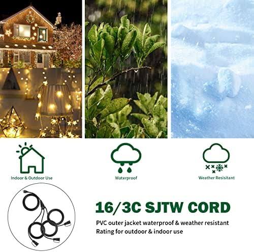 GREATIDE Outdoor Extension Cord with Multiple Outlets, 12 ft Black 1 to 3 Splitter Extension Cords, 16/3 SJTW Weatherproof Wire for Christmas