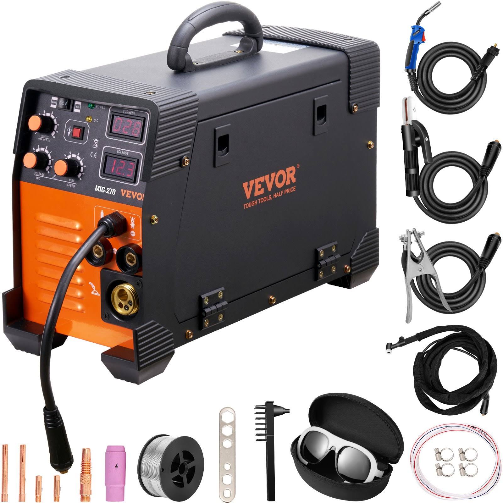 VEVOR 3 in 1 MIG MMA TIG Welder 270 Ampmp 110/220-Volt Welding Machine Combo 110V/220V with LCD Digital Display IGBT Inverter