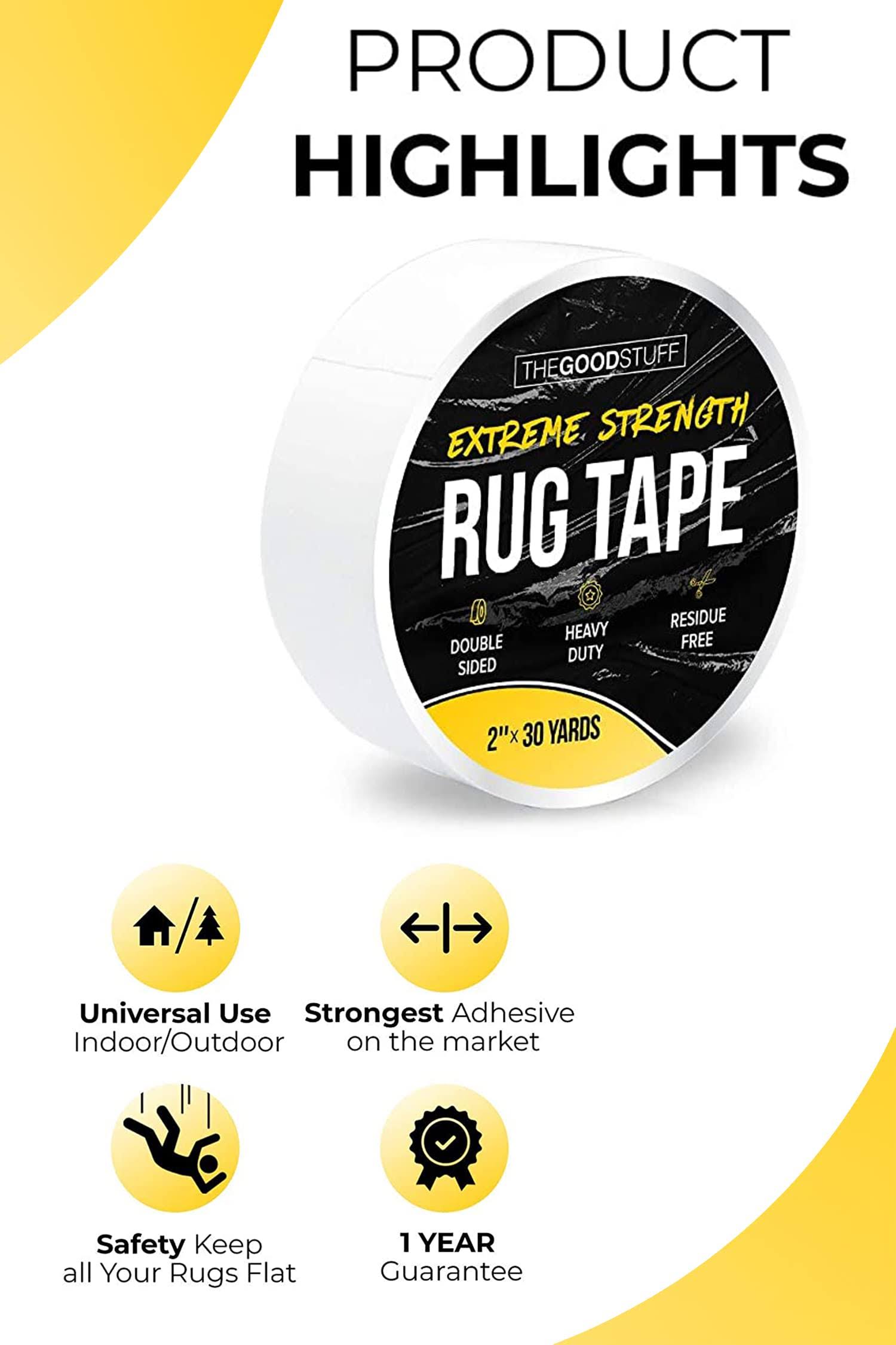 Heavy Duty Double Sided Rug Tape for Area Rugs on Hardwood Floors and Carpet, Secure Rugs with Strong 2 Sided Carpet Tape for Wood Floors (2