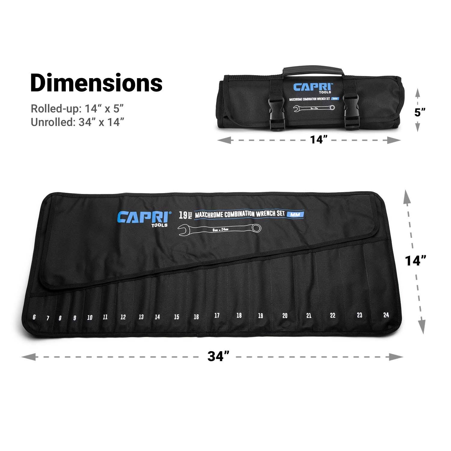 Capri Tools Wrench Roll Up Pouch, Metric, 19 Pockets