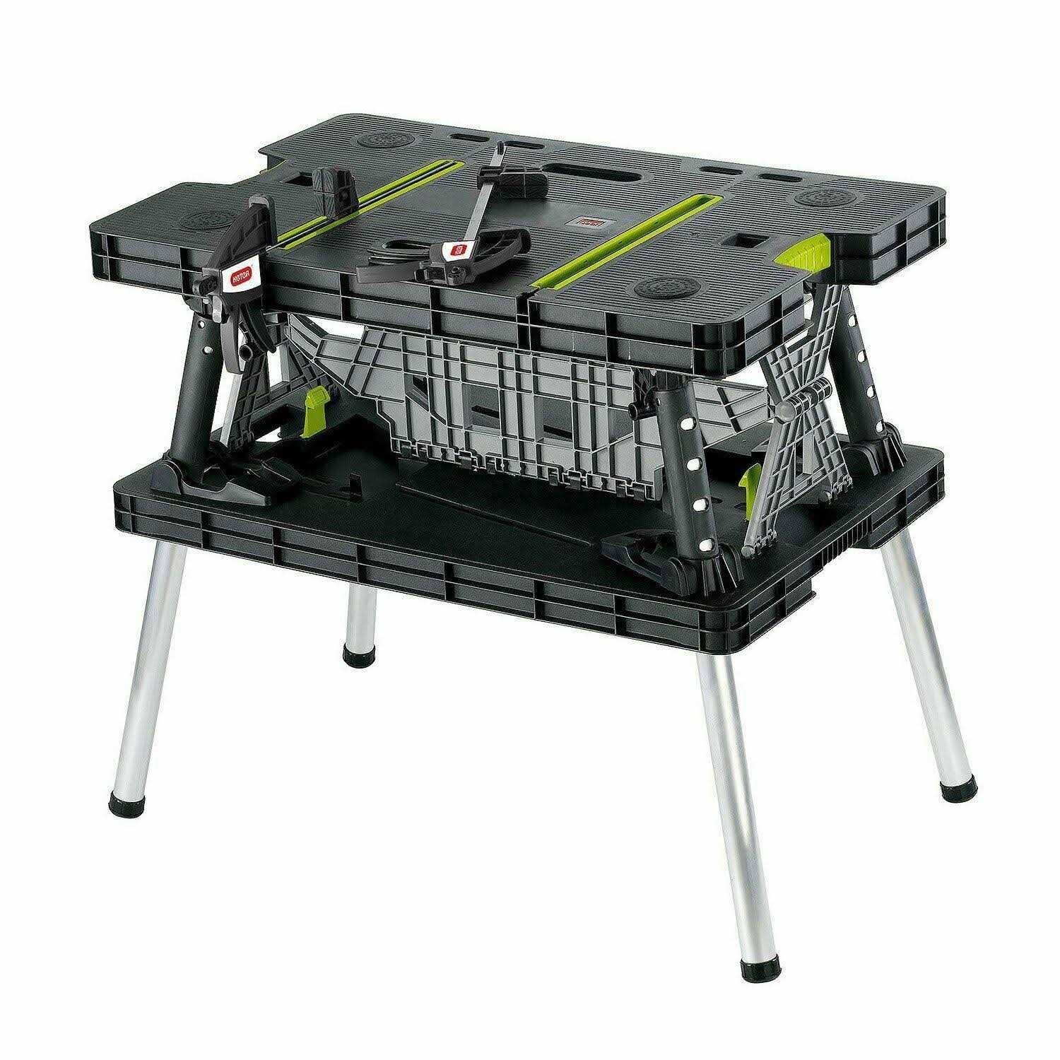 Keter Compact Work Table Portable Folding Garage Workbench with Clamps
