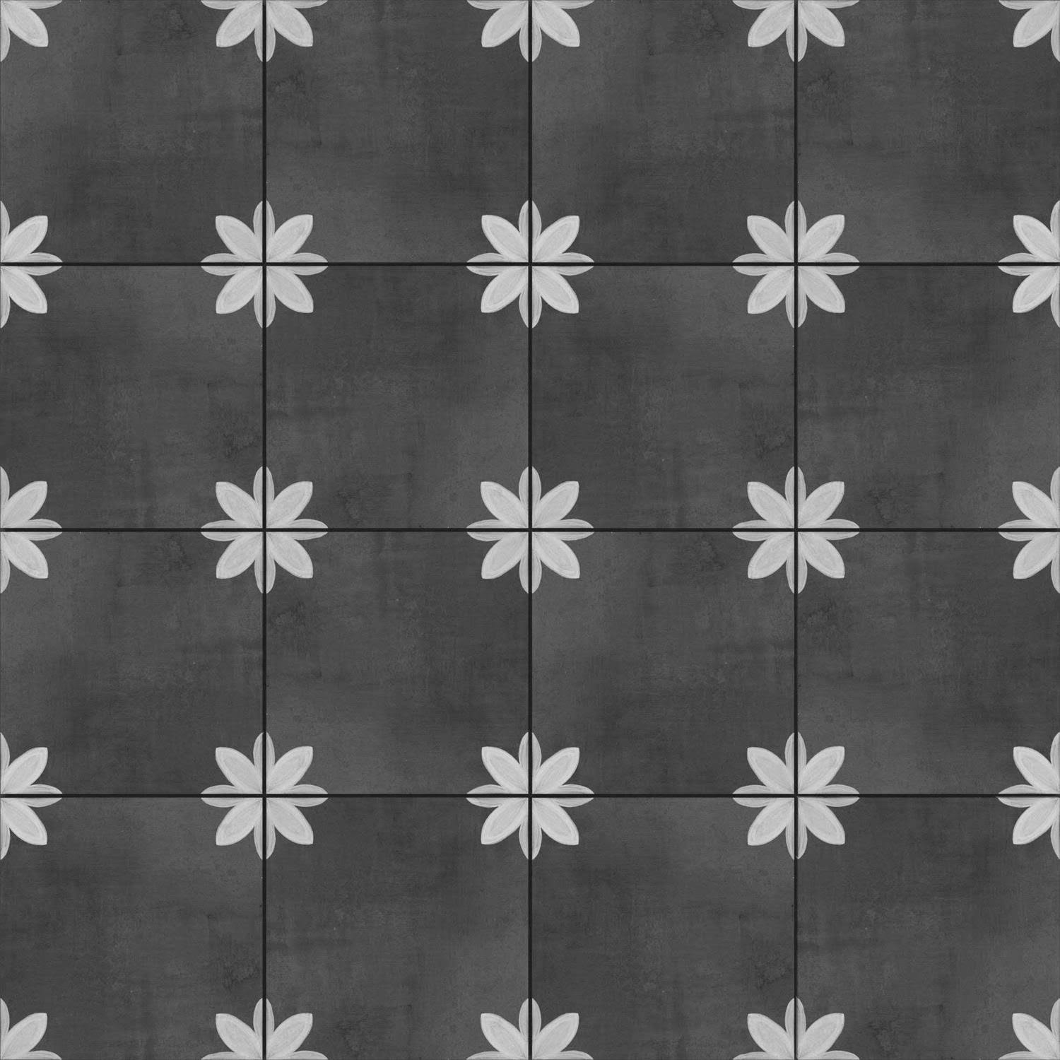 della Torre Fiona Matte Porcelain Patterned Floor & Wall Tile- Black- 8 in
