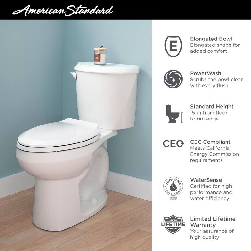 American Standard 250CA104.020 Colony 3 Elongated Toilet, 1.28 GPF, White