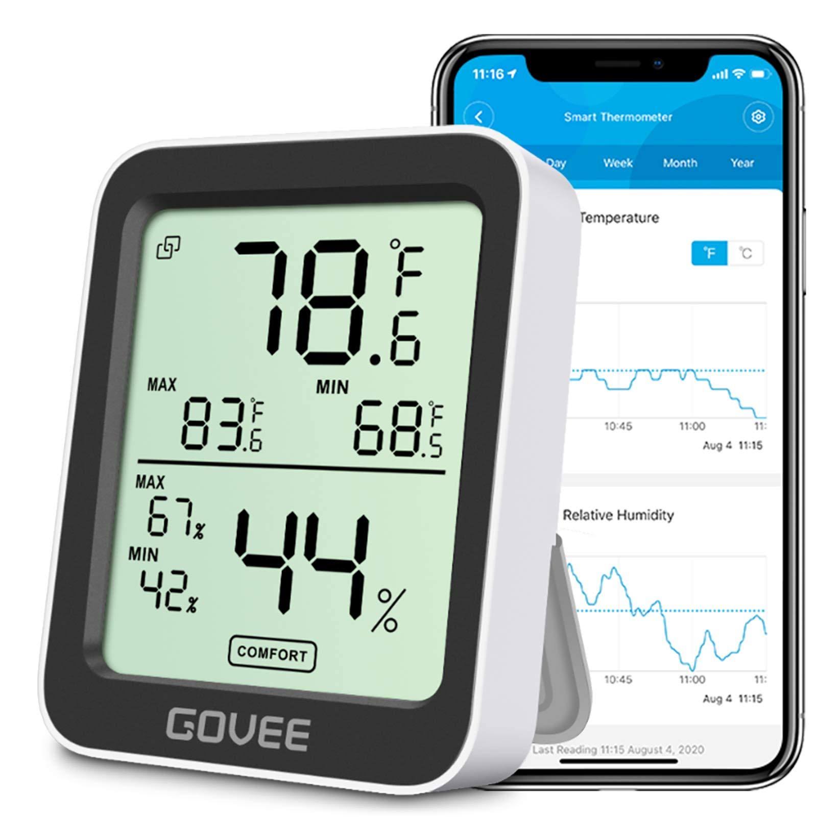 Govee Hygrometer Thermometer H5075, Bluetooth Indoor Room Temperature Black