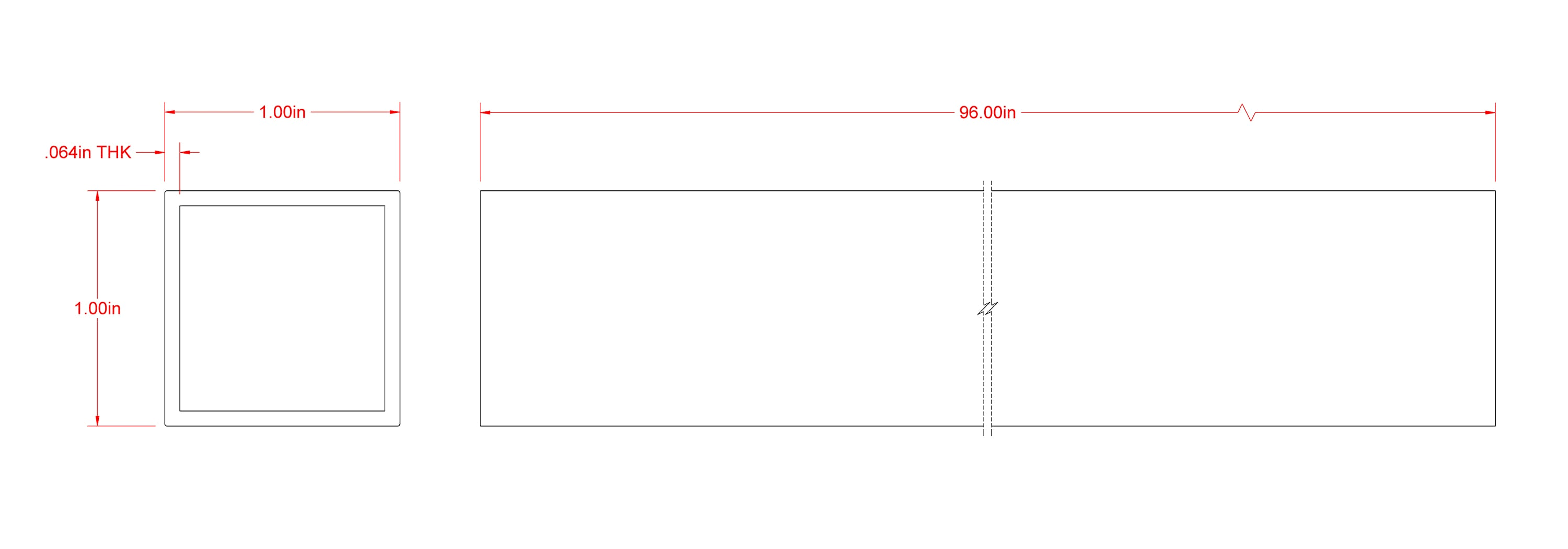 Square Aluminum Tube, 1 x 96-In.