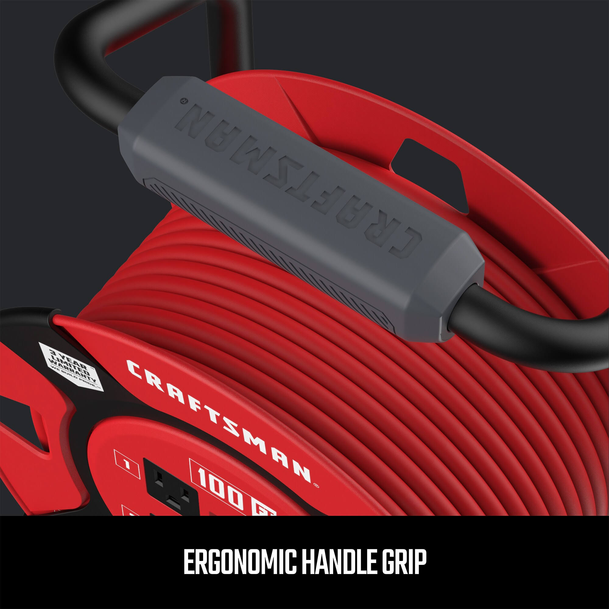 Craftsman Heavy Duty Retractable Extension Cord, 100 ft with 4 Outlets- 14AWG SJTW Cable- Outdoor Power Cord Reel