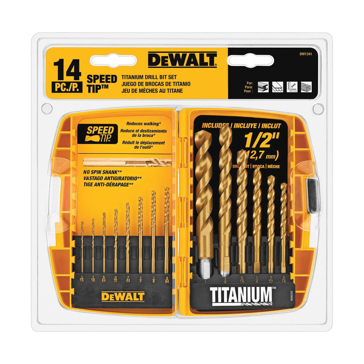 DeWalt DW1341 14 Piece Titanium Speed Tip Drill Bit Set