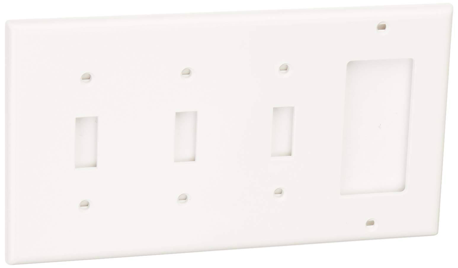 Leviton 80732-W Wallplate 4-Gang 3-Toggle 1-Decora Standard Size Nylon- White