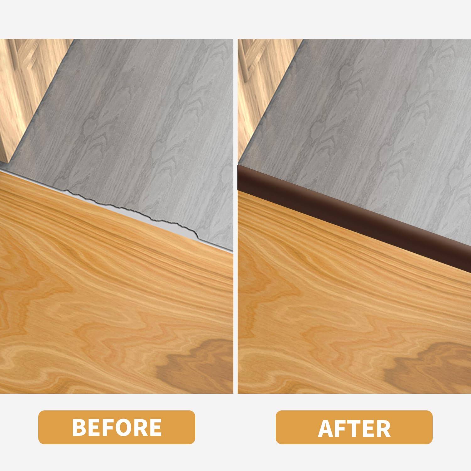 Peunitory Floor Transition Strip, 3.3 ft Self Adhesive Vinyl Flooring Transition Strips Wood to Tile Floor Divider Strip for Joining Floor Gaps Tiles Carpet