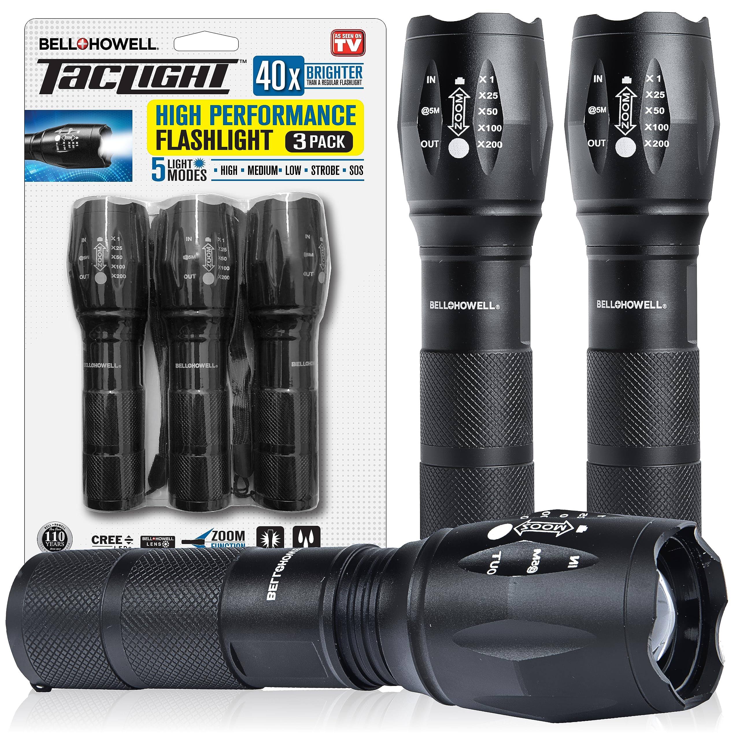 Bell+Howell Taclight 3 Pk Tactical Flashlights High Lumens, Super Bright LED Flashlights, Zoomable Heavy Duty Waterproof Flash Lights Battery Powered