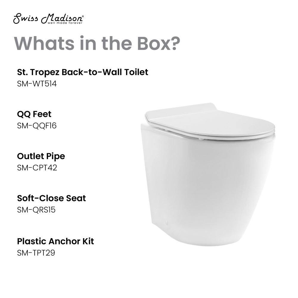 Swiss Madison SM-WT514 St. Tropez Back-to-Wall Elongated Toilet Bowl White Fixture Toilet Bowl Only