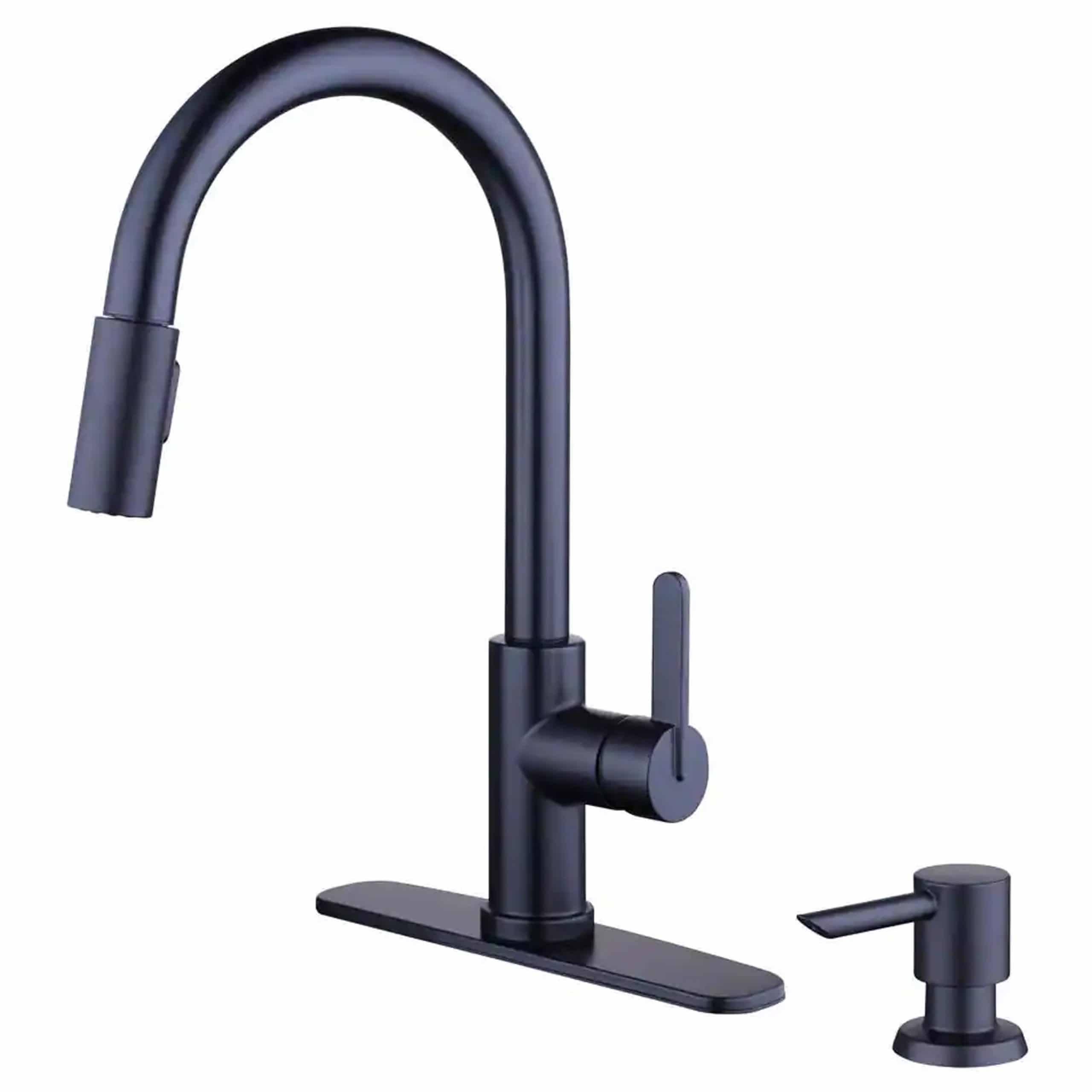 Glacier Bay Paulina Single-Handle Pull-Down Sprayer Kitchen Faucet with TurboSpray FastMount and Soap Dispenser in Matte Black