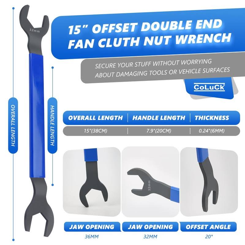 CoLuck Fan Clutch Wrench Set- 32mm & 36mm Wrenches- Fan Clutch Removal Tool Compatible with BMW, GM, Chevrolet, Fan Clutch Tool, Water Pump Holder