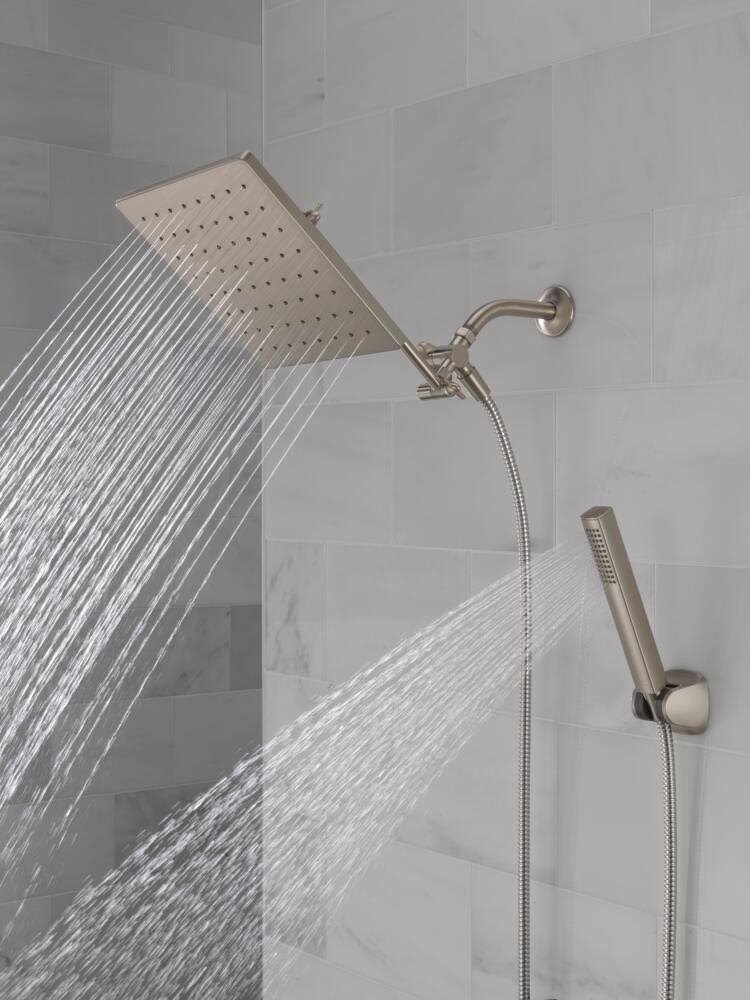 Delta Universal Showering Components: 10 inch Raincan Shower Head & Hand Held Combo with Adjustable Extension Arm SpotShield Brushed Nickel