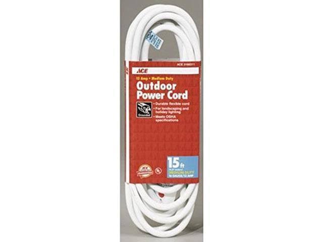 Ace Outdoor Extension Cord, 15', White