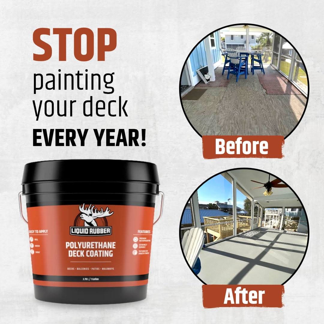 Liquid Rubber Textured Polyurethane Deck Coating- Solar Protection Deck Sealant, Non-Toxic Multi-Surface Waterproofing Membrane, Easy to Apply, Stone