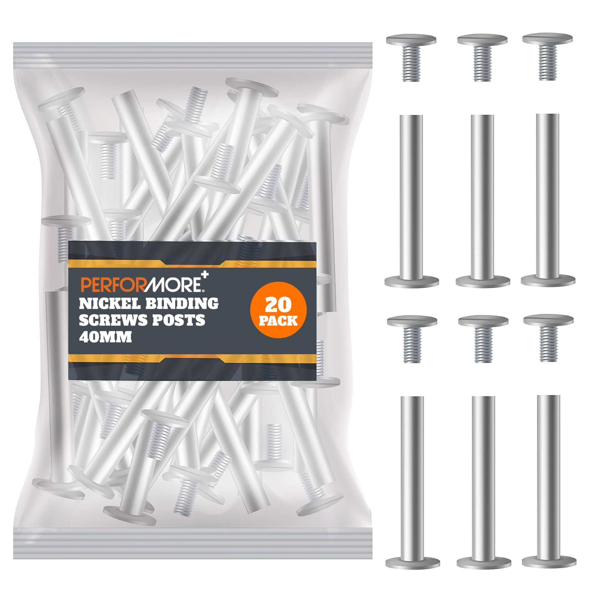 20 Pack of Chicago Screw Post Binding Screws, 40mm Nickel Plated Metal Screw Posts