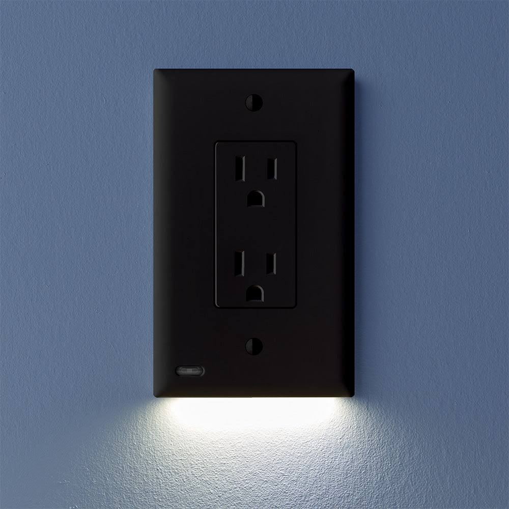SnapPower O1GL-C-NP20 GuideLight 2 D��cor Night Light Outlet Cover Plate Black Wall Controls Wall Plates Outlet Plates