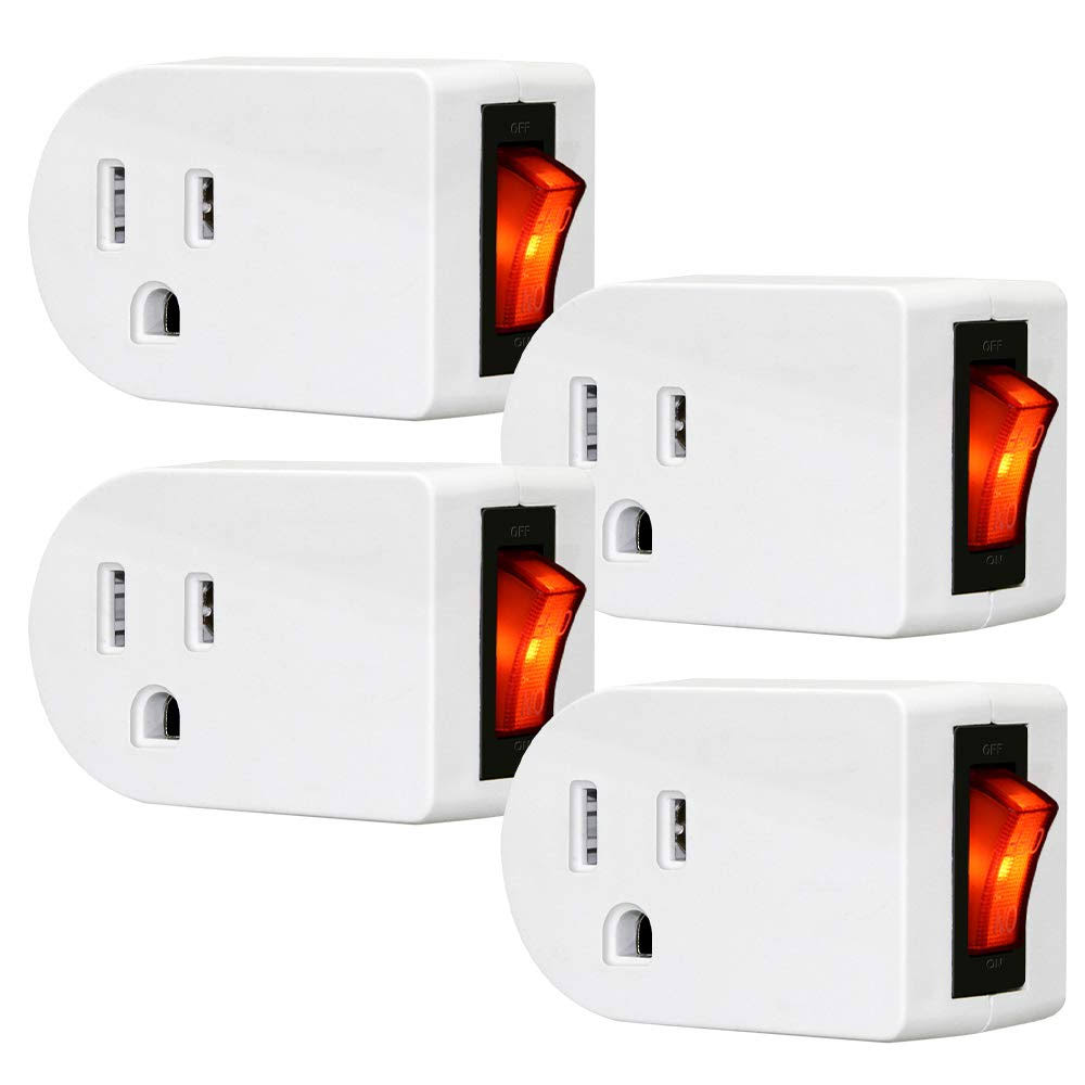 Grounded Outlet Adapter Anko ETL Listed Wall Tap Adapter with Red Indicator On/Off Power Switch (4 Pack)