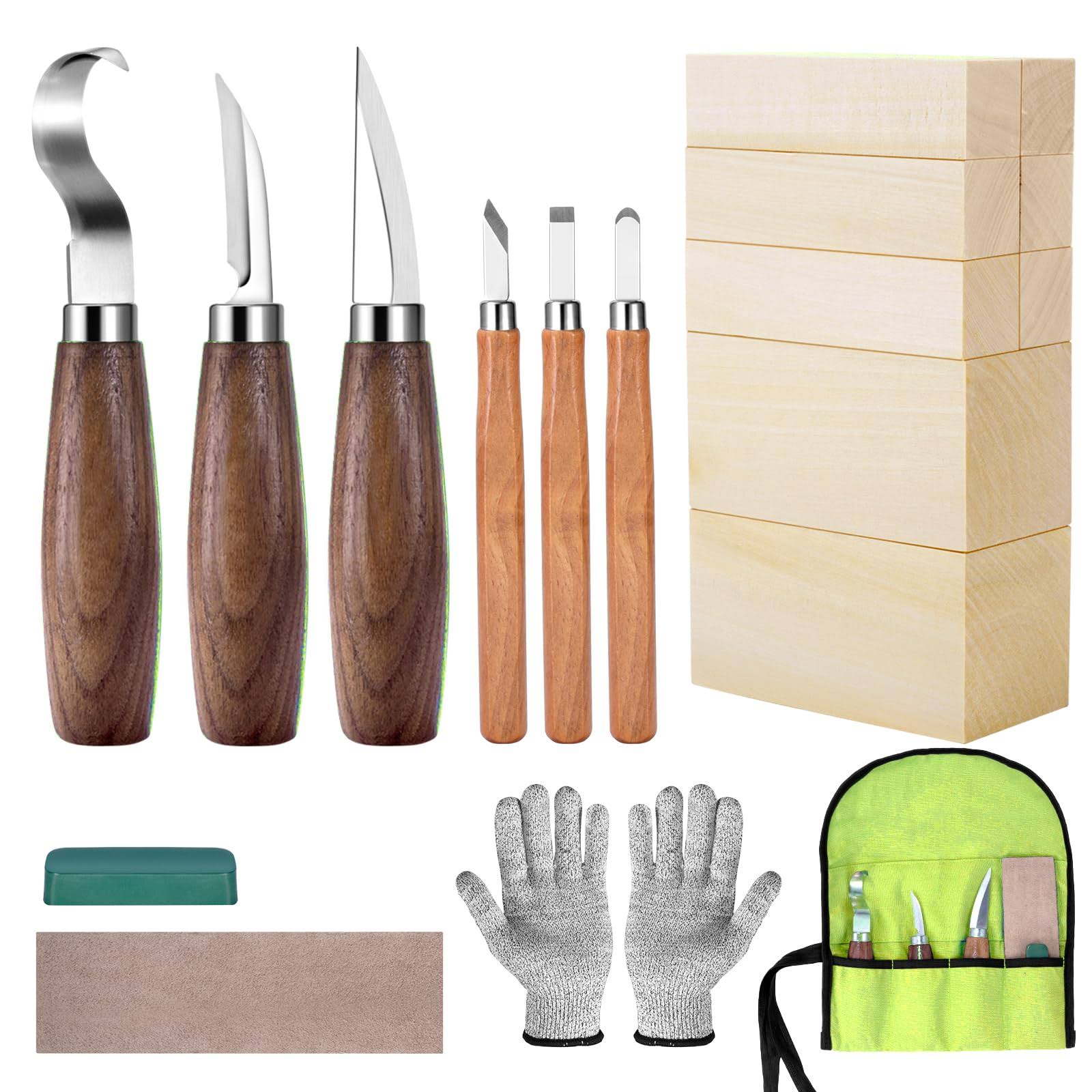 Lojasfi Wood Whittling Kit for Beginners Kids and Adultswood Carving Kit Set with 8pcs Basswood Carving Blockswood Carving Tools Gift Include 6pcs Whi