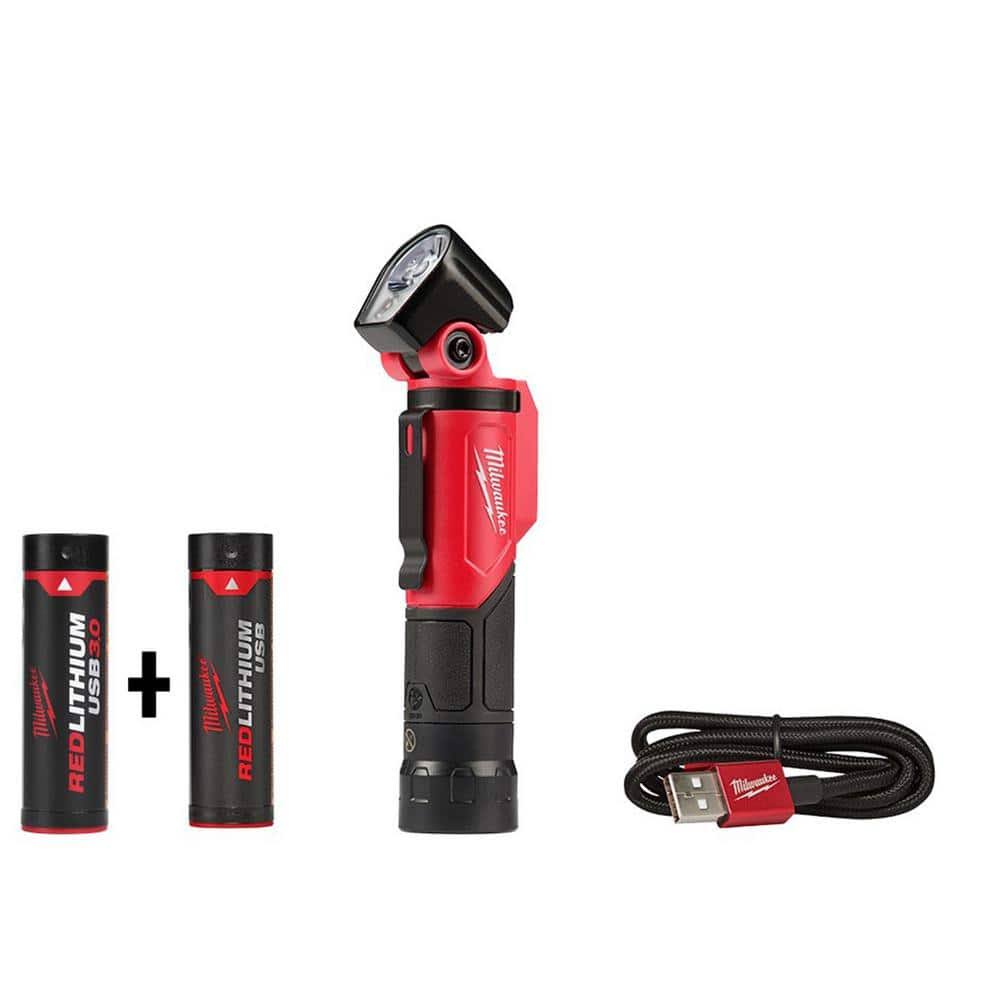 Milwaukee 500 Lumens LED Pivoting REDLITHIUM USB Flashlight with Extra USB 3.0 Ah Battery, Black