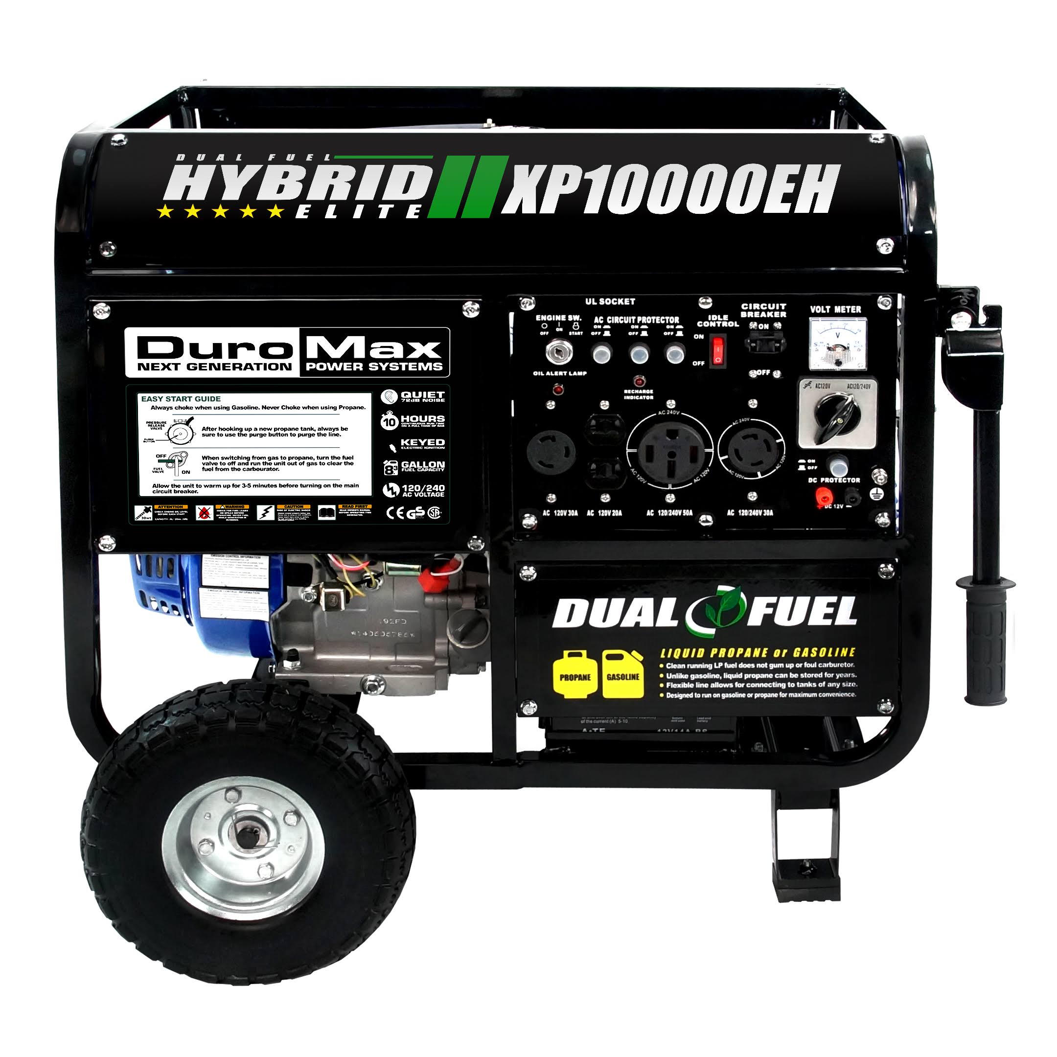 DuroMax 10000W Dual Fuel Hybrid Propane/Gasoline Powered Generator, Black