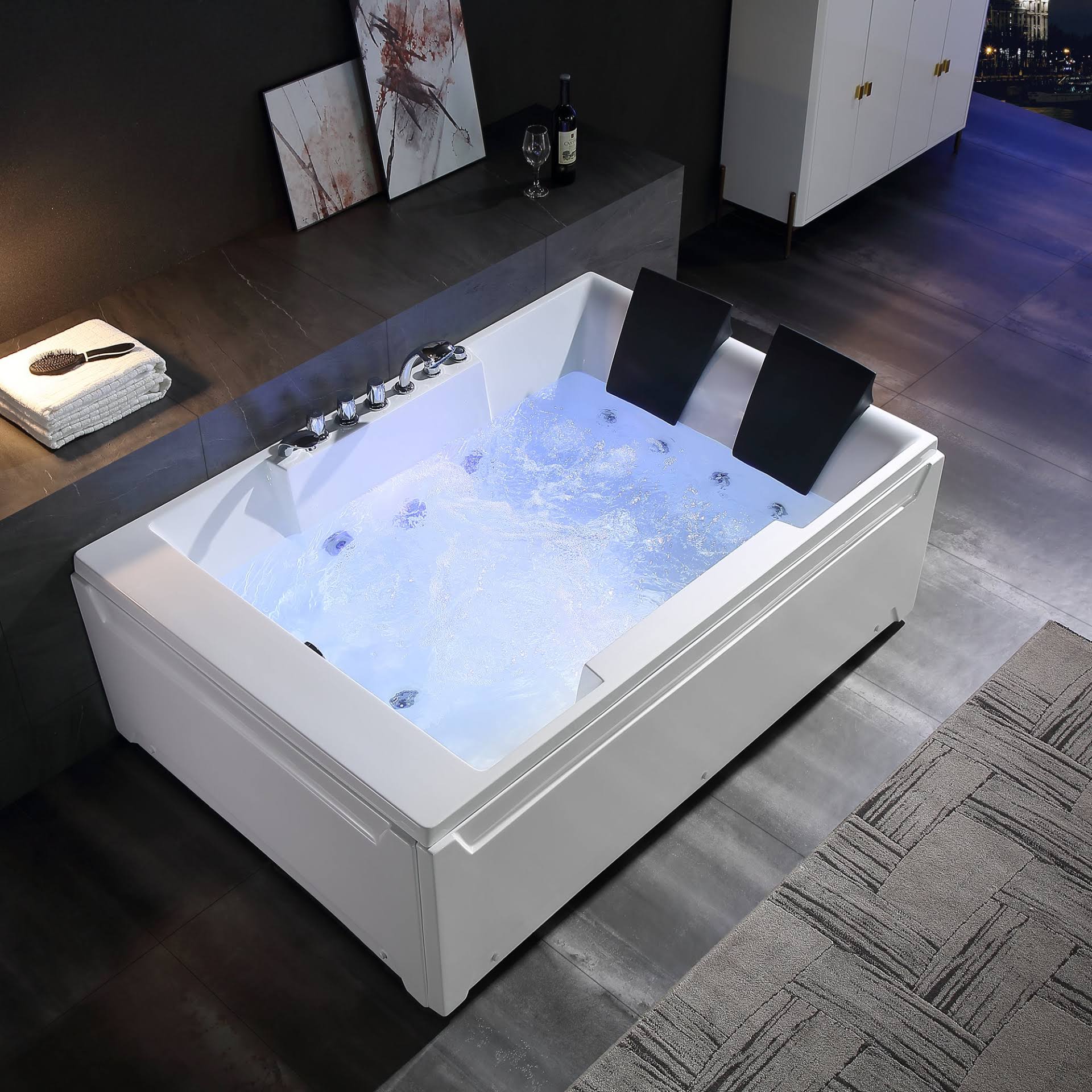 72 in. Luxury 2-Person Hydromassage Bathtub- Empava-72JT367LED