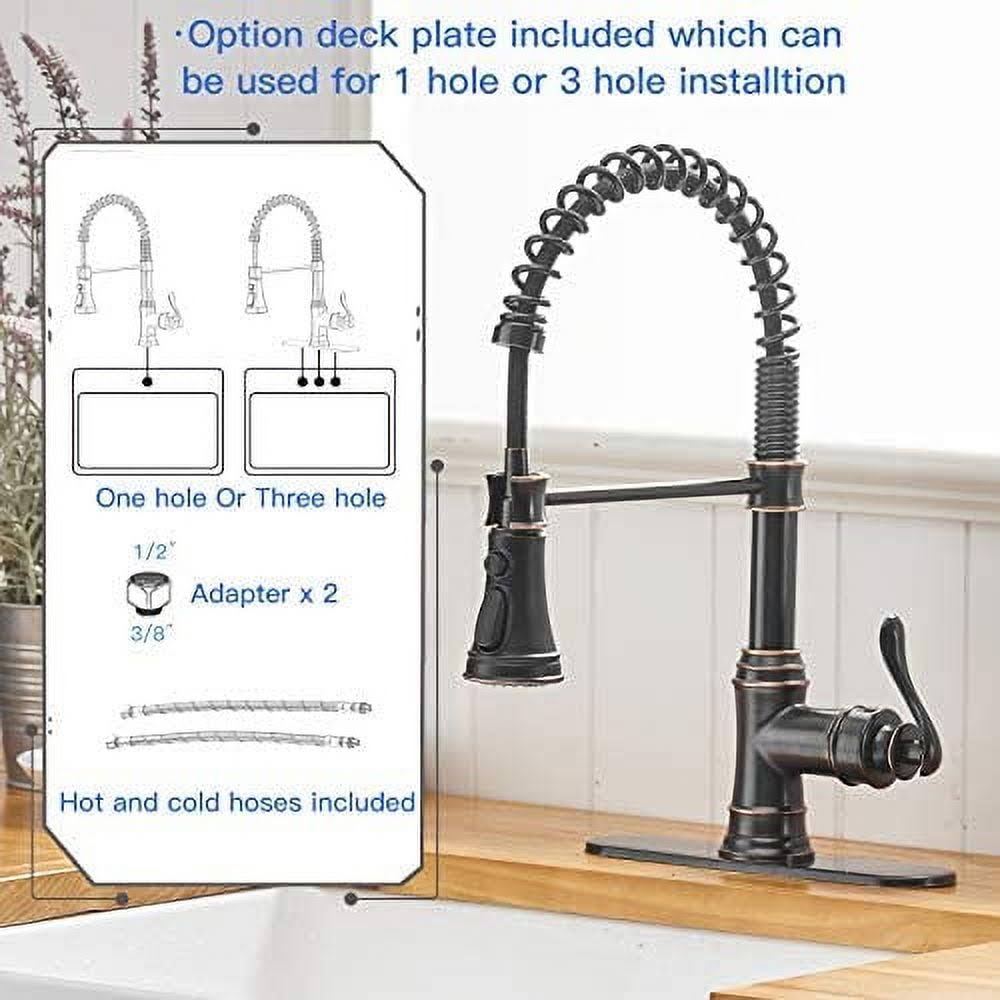 BWE Single-Handle Pull-Down Sprayer 3 Spray High Arc Kitchen Faucet with Deck Plate in Oil Rubbed Bronze