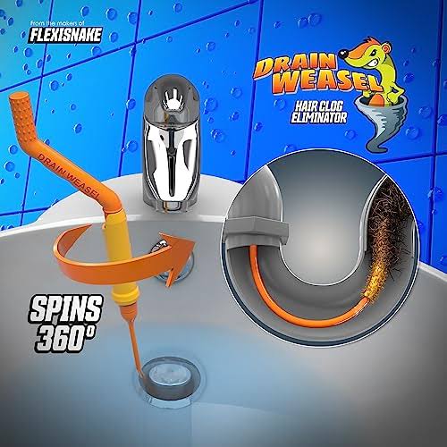 Flexisnake Drain Clog Remover Kit Includes Rotating Handle and 2 Micro-Hook Refill Wands- Thin, Flexible and Easy to Use- Safe