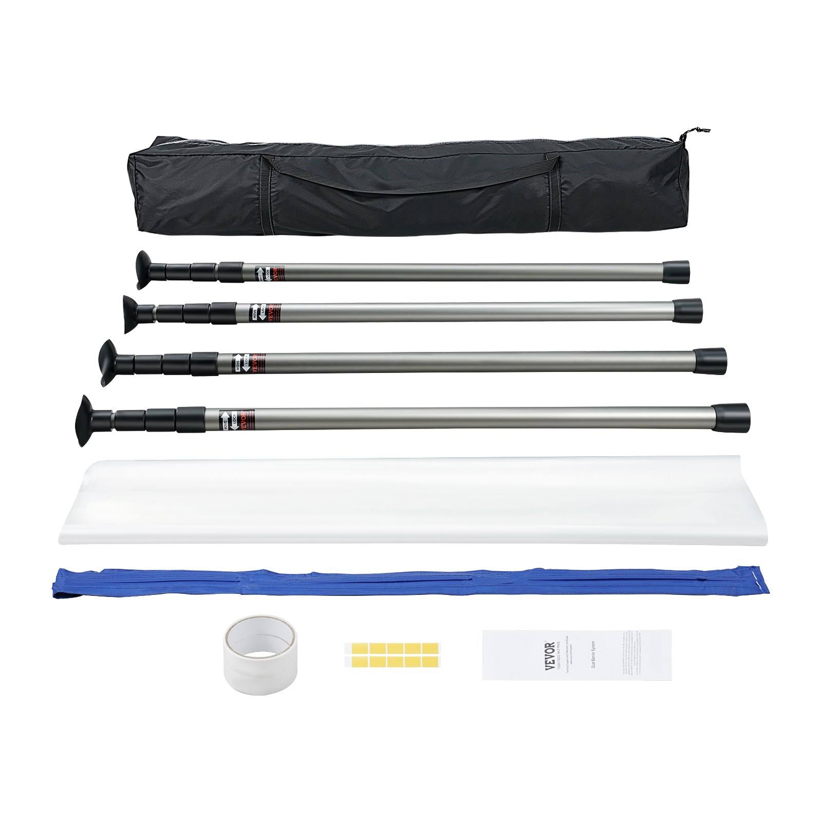 VEVOR Dust Barrier Poles, 10 ft Spring Barrier Loaded Poles, Dust Barrier System with 4 Telescoping Poles, Magnetic Zipper, Carry Bag and 32.8x13.12