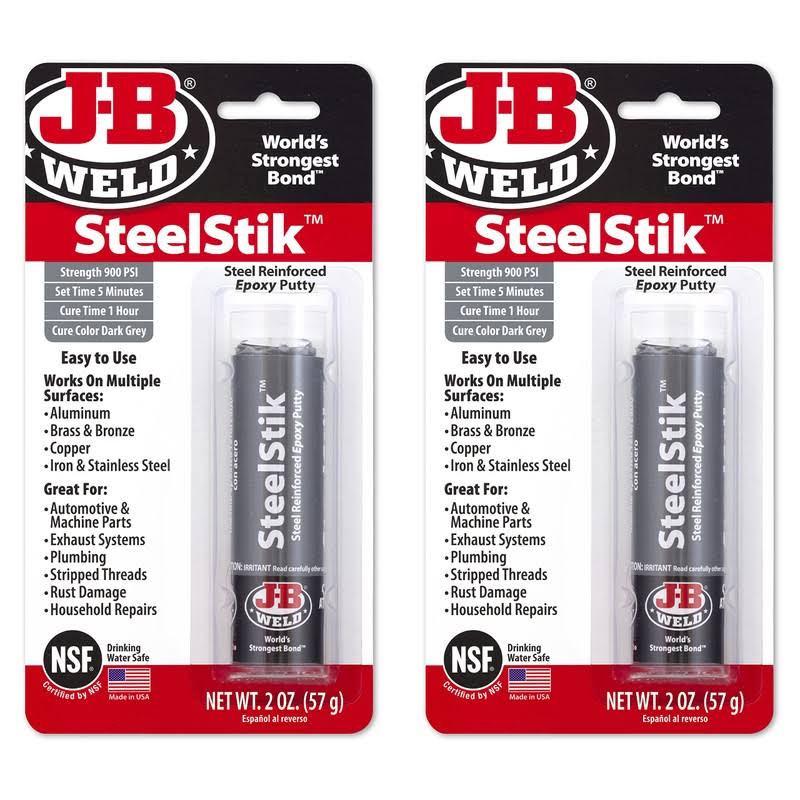 J-B Weld SteelStik, 1 Hour Cure, Steel Reinforced Epoxy Putty Stick- 2 Pack, Dark Grey (8267-2)