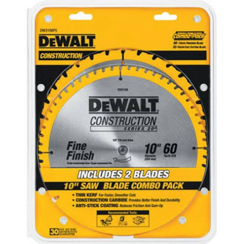 DeWalt DW3106P5 60-Tooth Crosscutting and 32-Tooth General Purpose 10-Inch Saw Blade Combo Pack