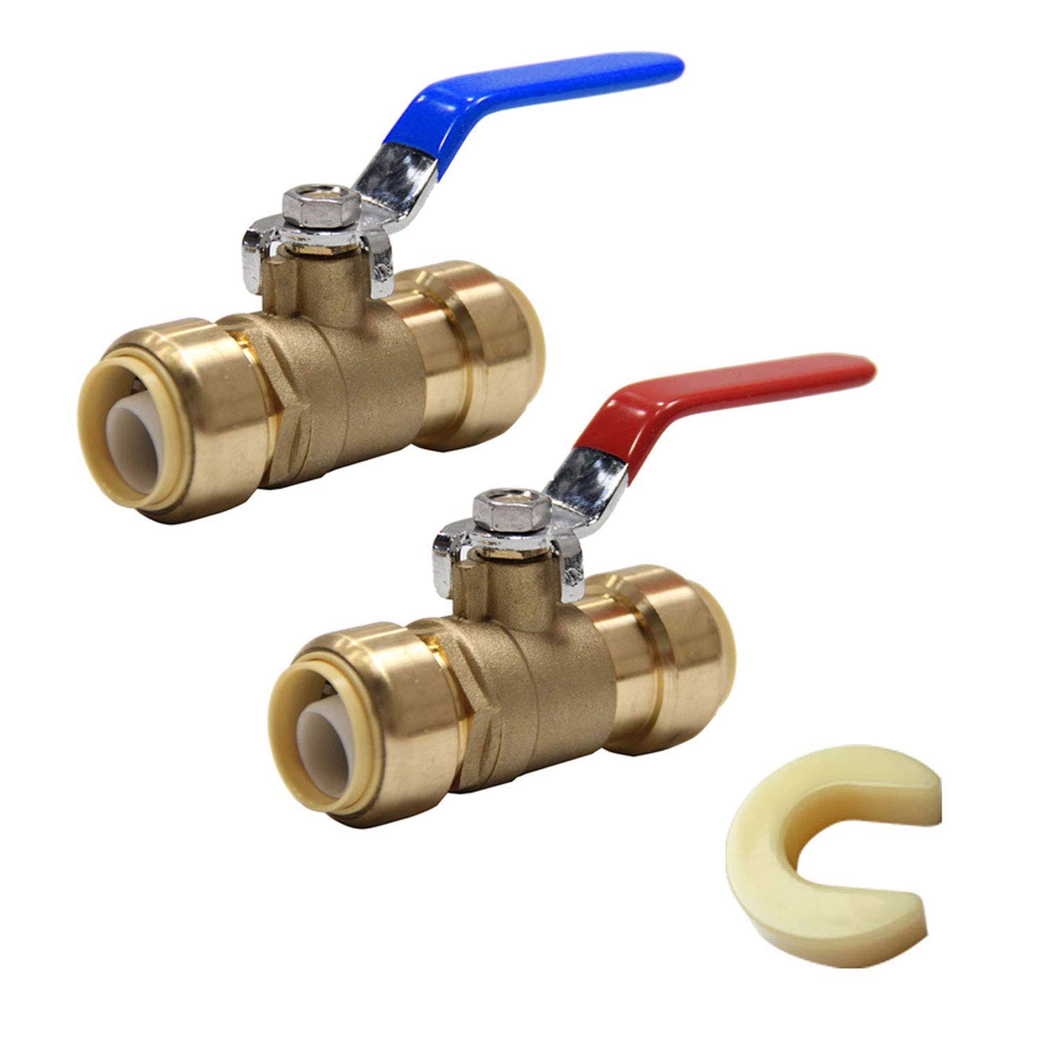 (Pack of 2) EFIELD 1/2 inch Push-Fit Full Port Ball Valve for Hot and Cold Water with A Disconnect Clip,Brass UPC Certified