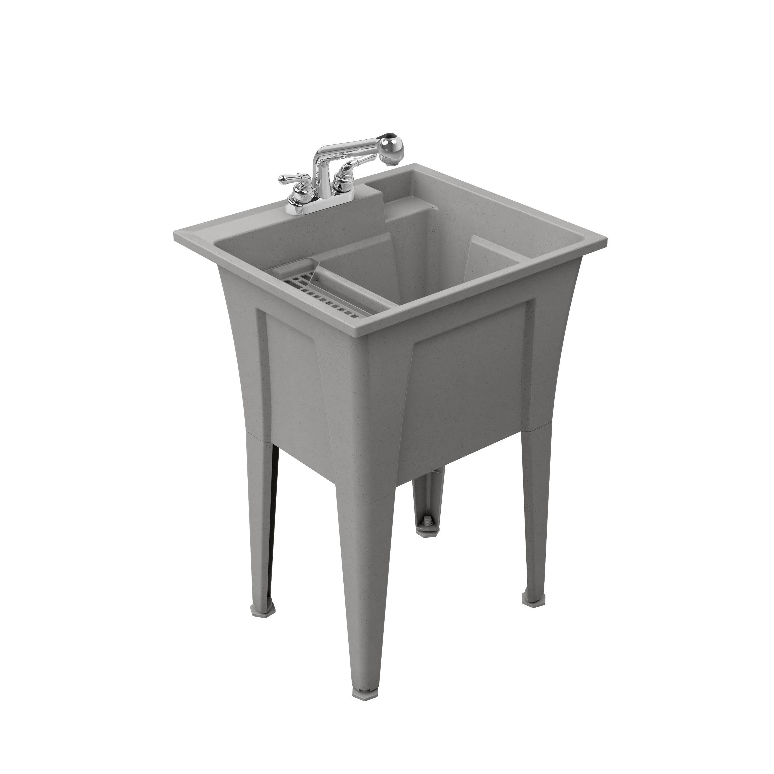 RuggedTub 24.25-in x 22-in 1-Basin Graphite (Gray with Black Speckles) Freestanding Utility Tub with Drain with Faucet | B24PK1-NB