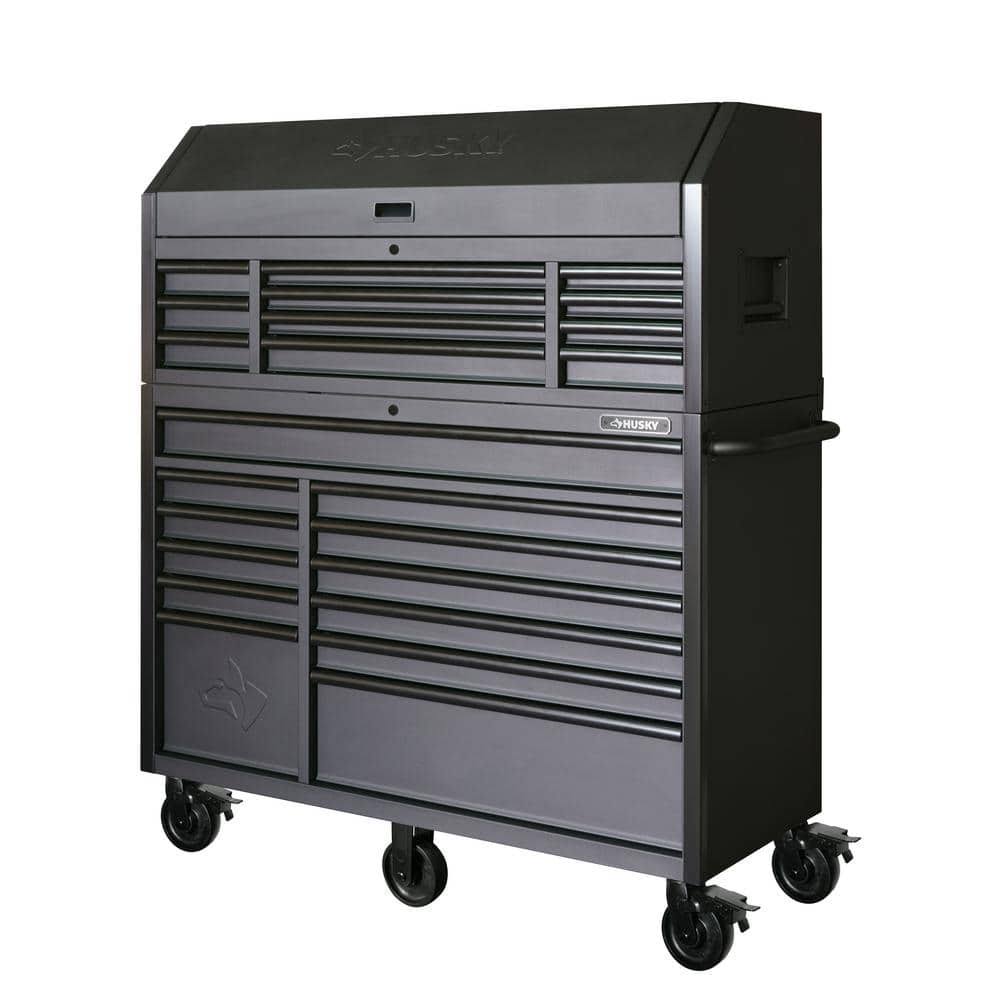 Husky 56 in. W x 22 in. D Heavy Duty 23-Drawer Combination Rolling Tool Chest and Top Tool Cabinet Set in Matte Black #HOTC5623BB2S
