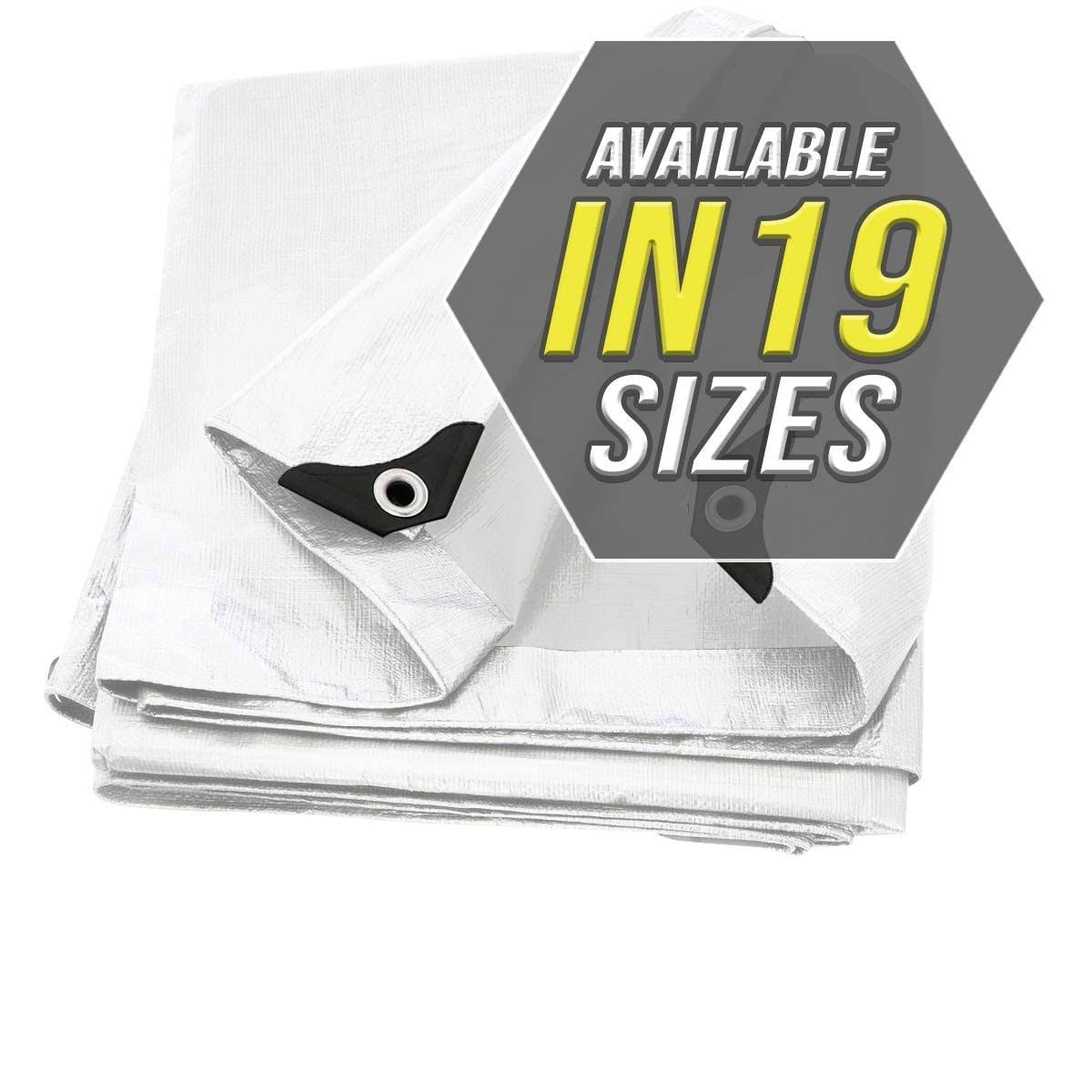 White Tarp Cover Heavy Duty Thick Material, Waterproof, Great for Tarpaulin Canopy Tent, Boat, RV or Pool Cover (Heavy Duty Poly Tarp White)