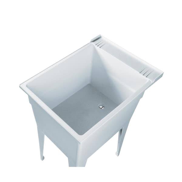 Rugged Tub 18 in. x 24 in. Polypropylene Granite Laundry Sink with 2 Hdl Non Metallic Pullout Faucet and Installation Kit White