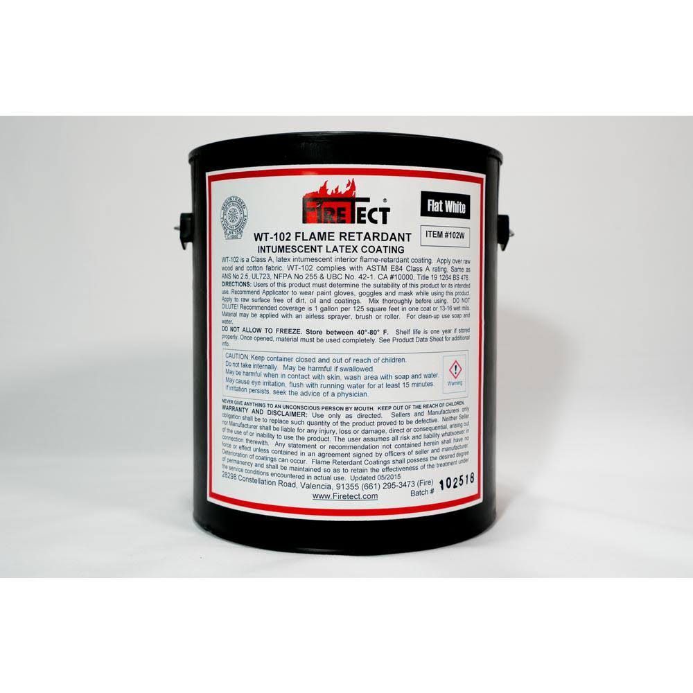 Firetect WT-102 1 gal. White Flat Latex Intumescent Fireproofing Flame Retardant Paint Coating for Wood Black/White