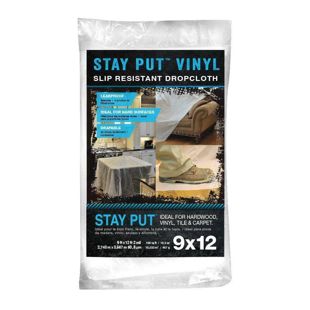 Trimaco 04301 9 ft. x 12 ft. 2 Mil Stay Put Vinyl Drop Cloth