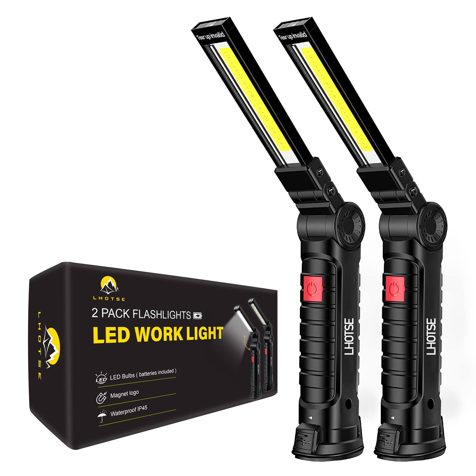 Lhotse Rechargeable Work Lights LED Work Light with Magnetic Base and Hanging Hook360rotate 5 Modes Magnetic Rechargeable Flashlights for Mechanics CA