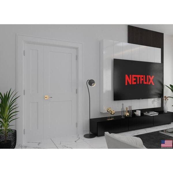 Reso 36 in. x 80 in. Bi-Parting Solid Core White Primed Composite Double Prehung French Door Catch Ball and Satin Hinges