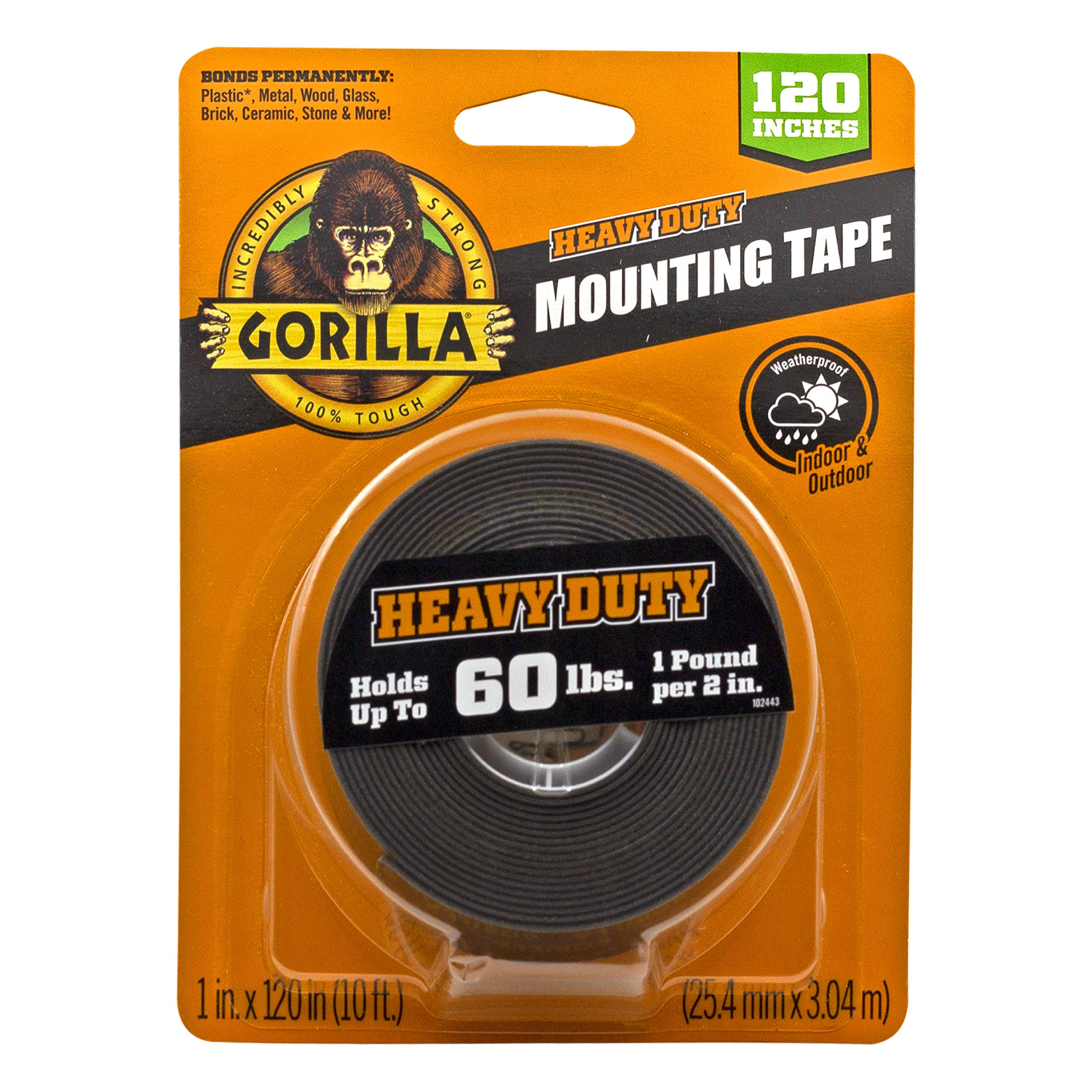 Gorilla Heavy Duty Double Sided Mounting Tape XL, 1 inch x 120 inch, Black (Pack of 4), Size: 4 Pack