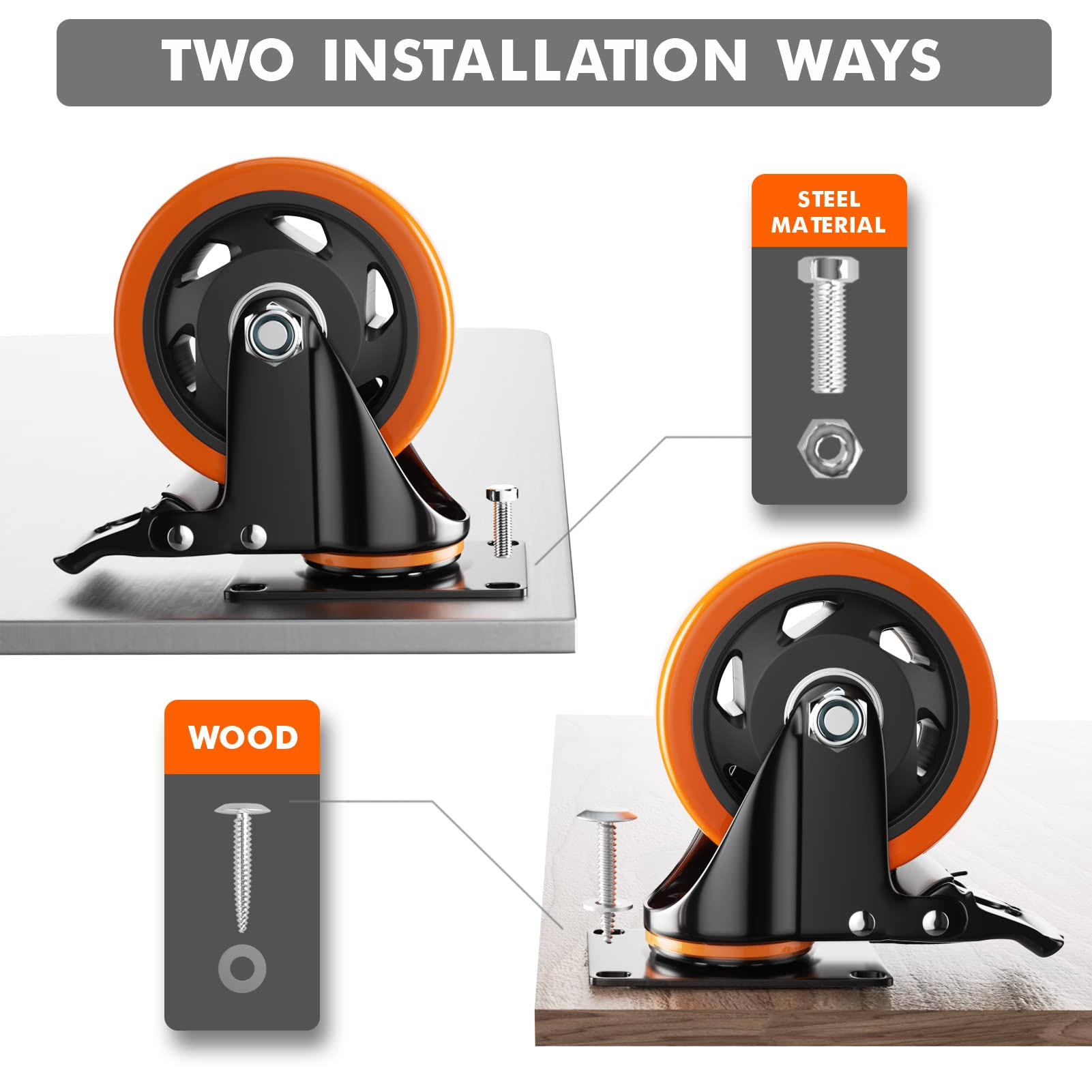 YUPEZOP 4 inch Caster Wheels, Casters Set of 4, Heavy Duty Casters with Brake 2200 lbs, Locking Industrial Swivel Top Plate Casters Wheels for