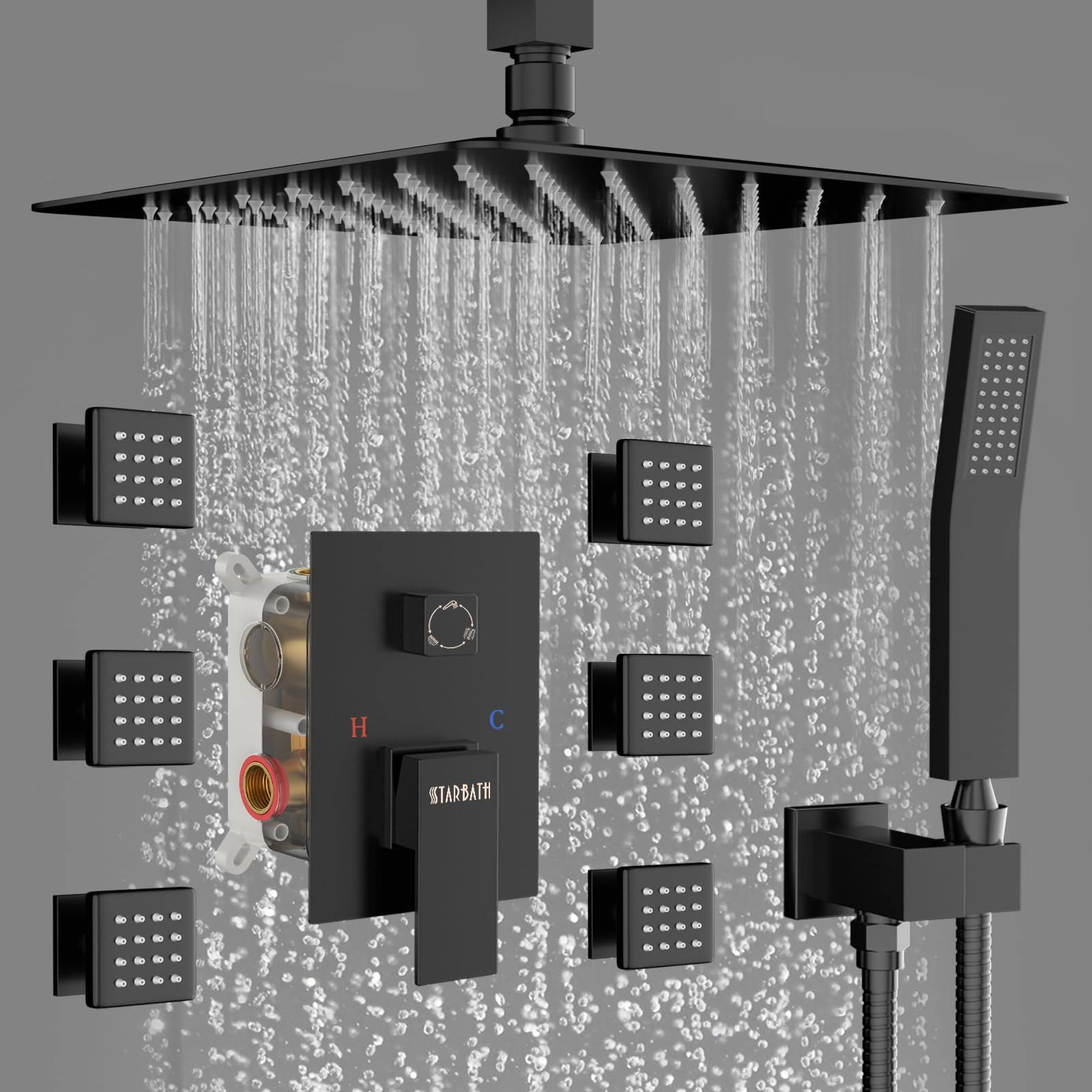 STARBATH Shower Jets System, 12 inch Ceiling Mounted Rainfall Shower Head with