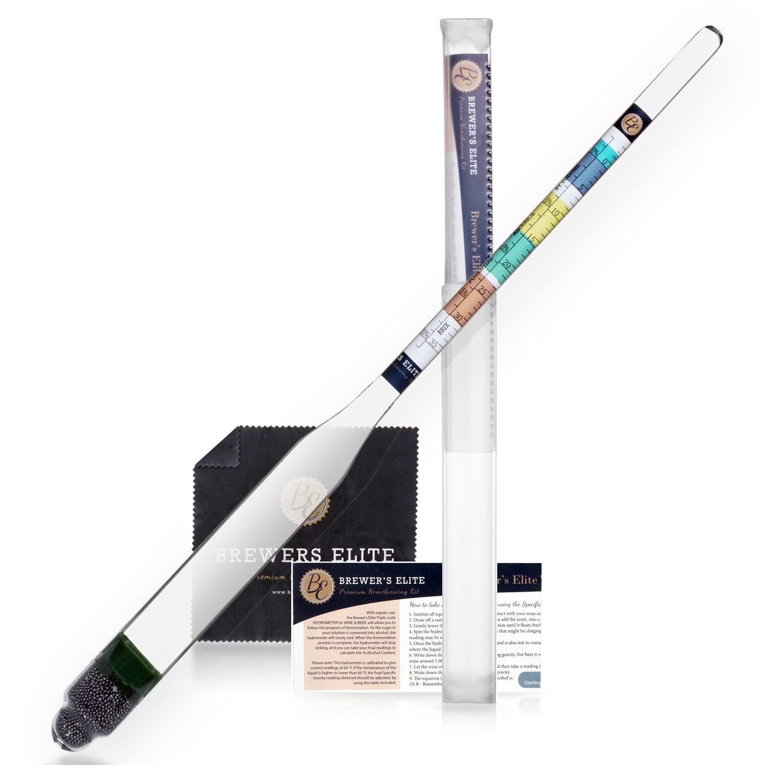 Brewer's Elite Hydrometer for Home Brew Beer Wine Mead and Kombucha Deluxe Scale
