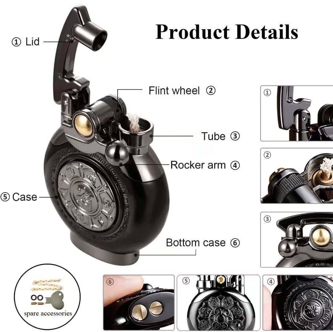 YANCONG Vintage Antique Lighter, Reusable Windproof Trench Lighter, Cool Lighters, Unique Birthday Gifts for Men Dad Husband (A-Black)